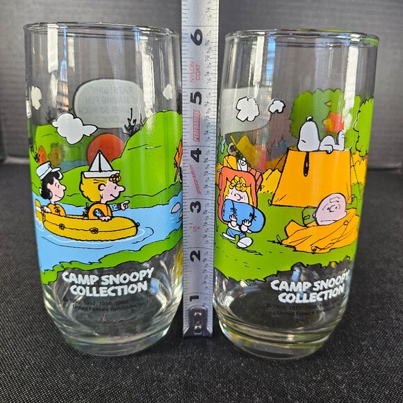 Set Of Two Vintage 1983 McDonald's Camp Snoopy Themed Tall Drinking Glasses - Picture 7 of 8